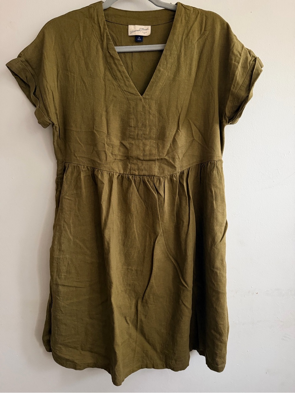 Universal Thread Olive V-Neck Gathered Waist Midi Dress